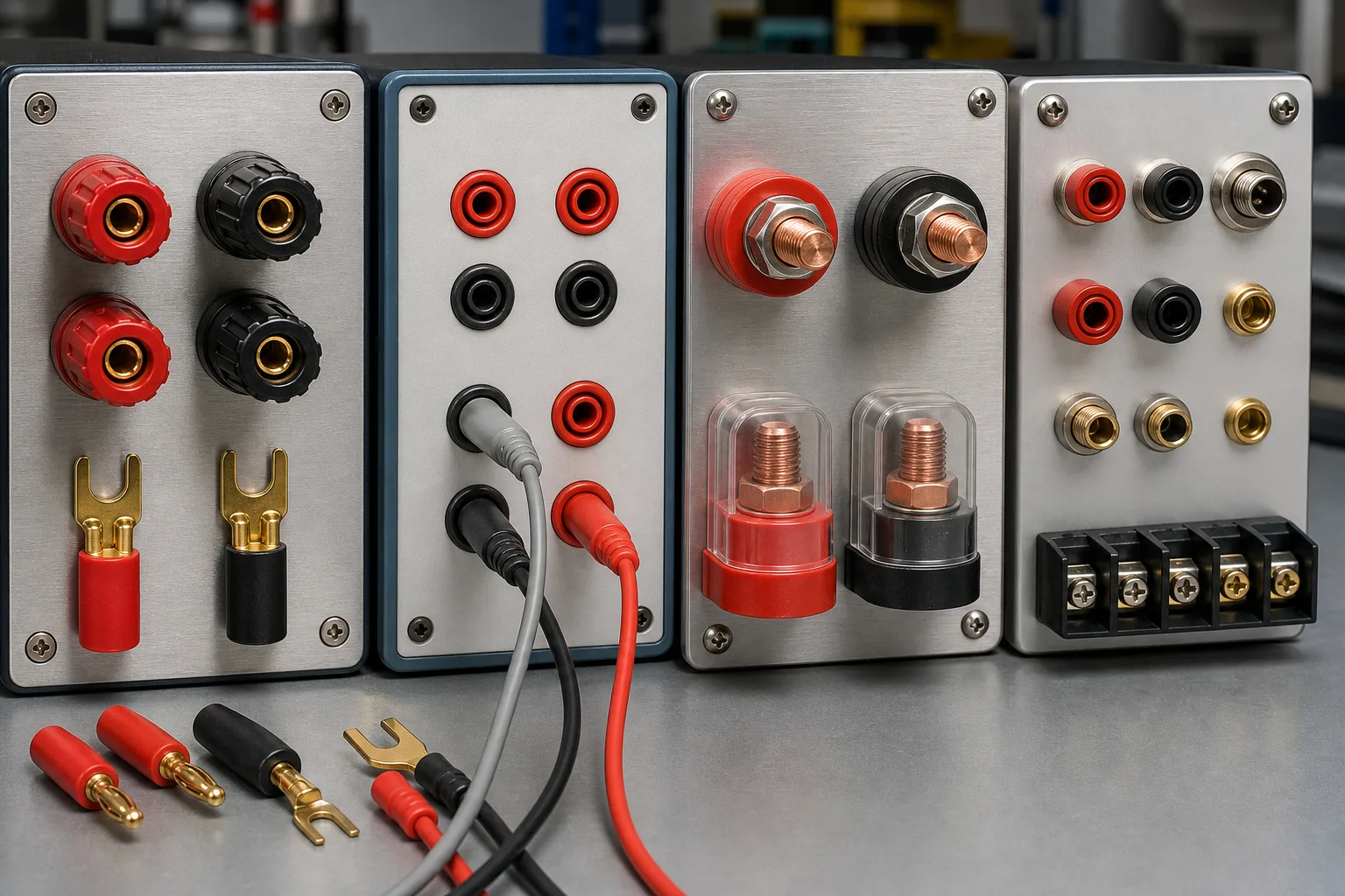Overview of terminal component interfaces across audio, test, power, and industrial equipment