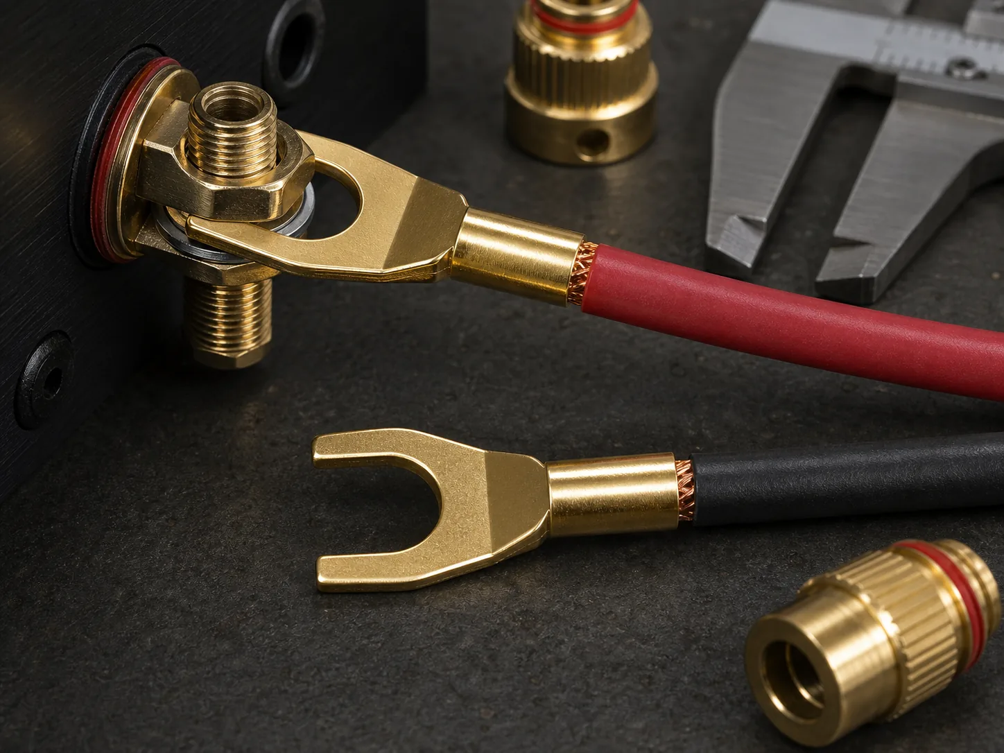 Spade connector fork fit and cable interface detail